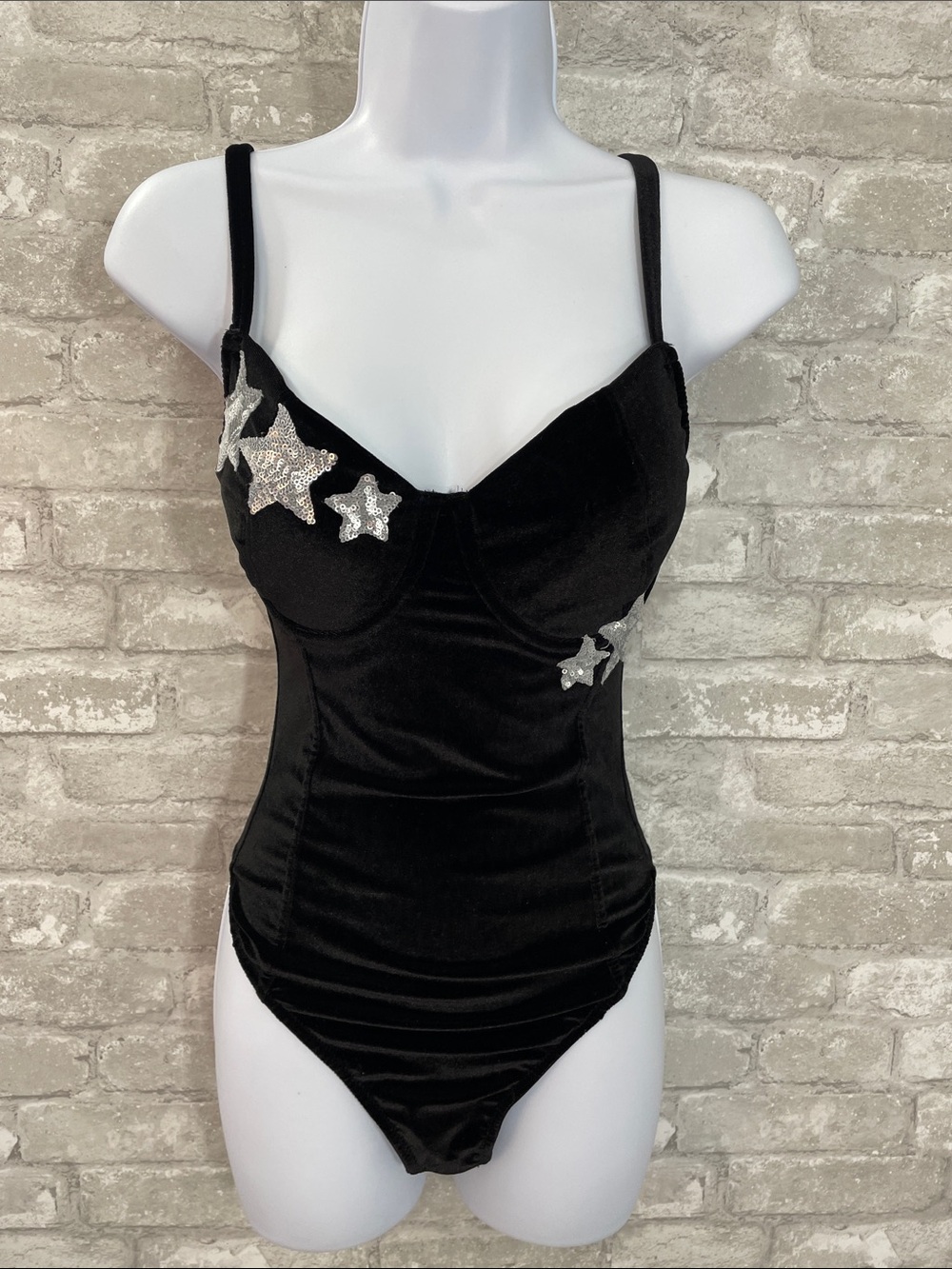Noelle Black Velvet Star Appliqué Bodysuit